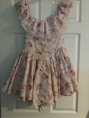 Girls Pink Floral Ruffle Dress